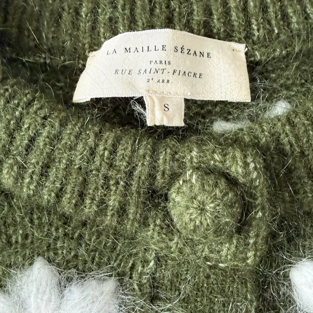 Sezane Andrew Cardigan Perfect Green/ Ecru - Size S - Picture 11 of 12